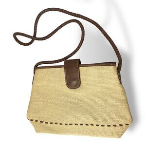 Relic by Fossil Beige Woven Straw Faux Vegan Leather Crossbody Bag Vintage 90s